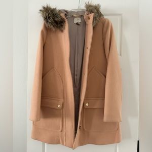 J. Crew Nude Pink Coat with Faux Fur Hood